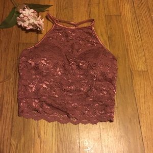 Pink lace halter top/ bralet